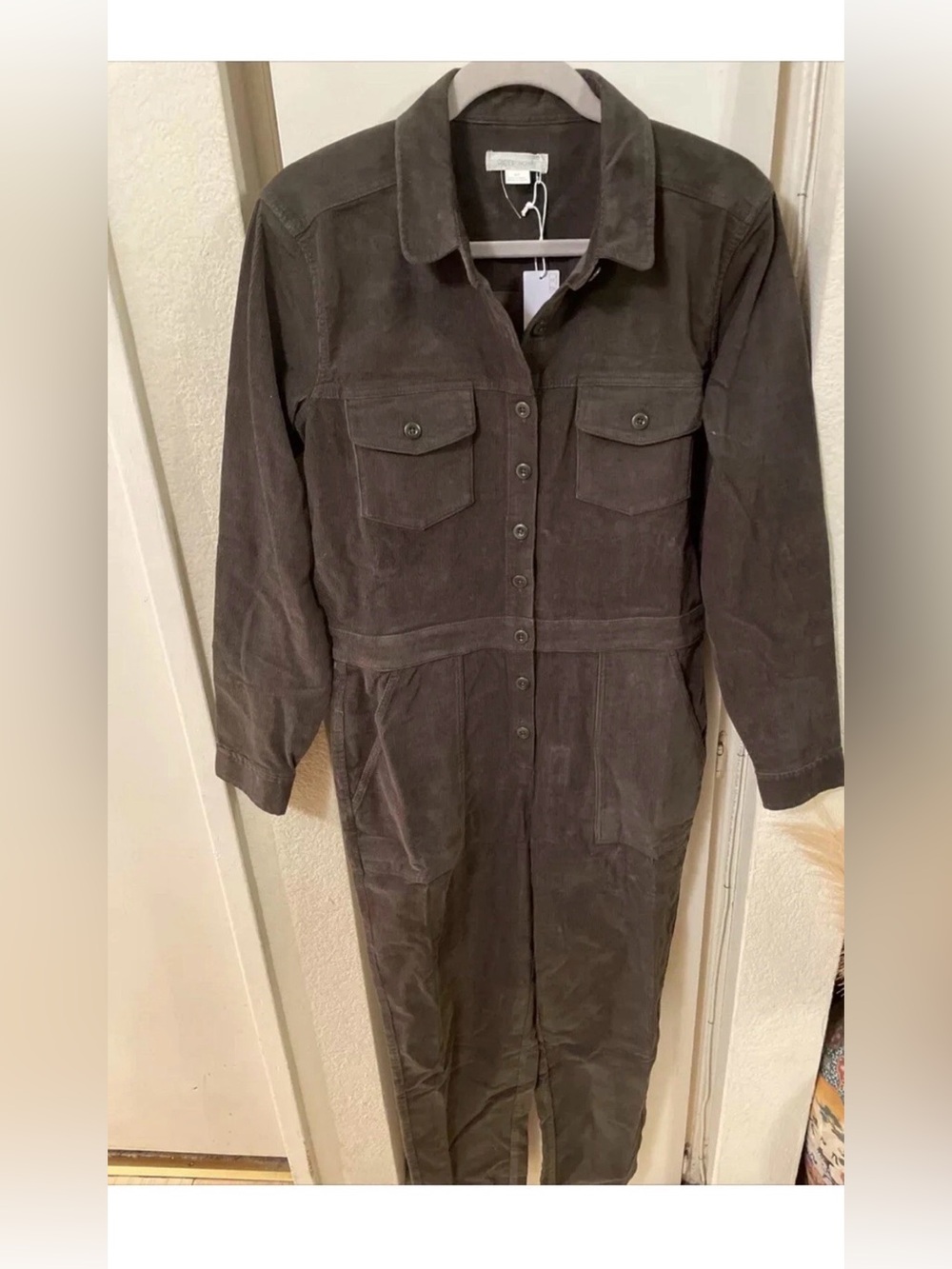 outerknown green khaki corduroy lou jumpsuit sz s